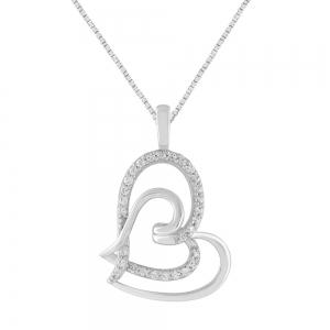 0.20 CT. T.W.  Double Heart Diamond Pendant In 14K Gold