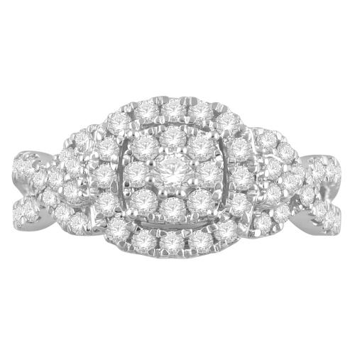 Ultimate Value® Composite Double Halo with Twisted Split Shank Diamond Ring - 1 Ct. T.w. in 10K White Gold