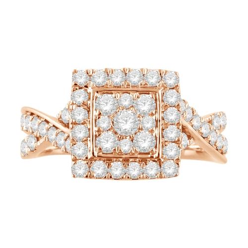 Ultimate Value® Composite Square Double Halo with Twisted Split Shank Diamond Ring - 1 Ct. T.w. in 10K Rose Gold