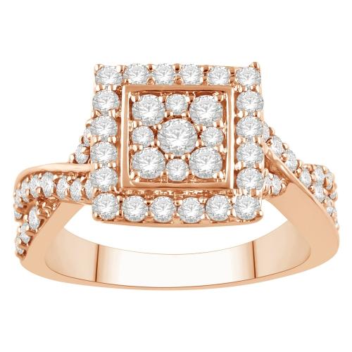 Ultimate Value® Composite Square Double Halo with Twisted Split Shank Diamond Ring - 1 Ct. T.w. in 10K Rose Gold