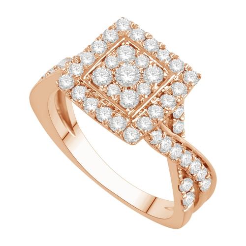 Ultimate Value® Composite Square Double Halo with Twisted Split Shank Diamond Ring - 1 Ct. T.w. in 10K Rose Gold