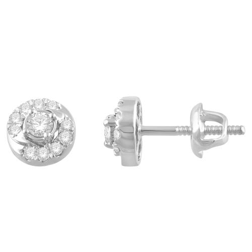 0.55 Ct. T.w. Diamond Halo Stud Earrings In 14Kt White Gold