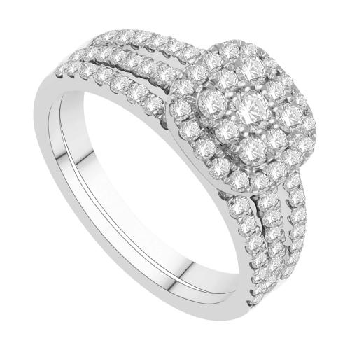 Diani® 3-row Cluster Cushion Halo Bridal Ring - 1 Ct. T.w. in 14K White Gold