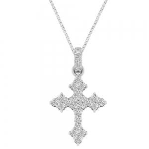 1.25 Ct. T.w. Diamond Cross Pendant In 14Kt White Gold