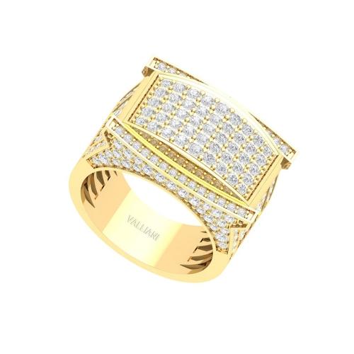 3 Ct. T.w. Diamond Dome Cluster Hip Hop Rapper Men Fashion Ring In 10Kt Yellow Gold