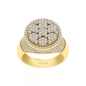2 Ct. T.w. Diamond Cluster Round Hip Hop Rapper Men Fashion Ring In 14Kt Yellow Gold