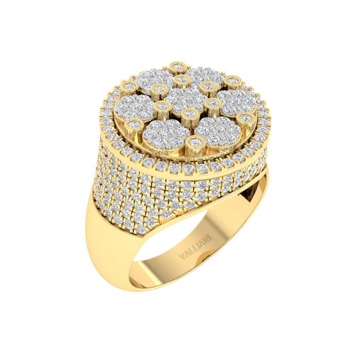 2 Ct. T.w. Diamond Cluster Round Hip Hop Rapper Men Fashion Ring In 14Kt Yellow Gold