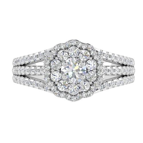 Diani® 3-row Double Halo Cluster Bridal Ring - 1 Ct. T.w. in 14K White Gold