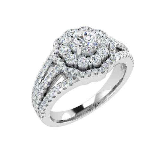 Diani® 3-row Double Halo Cluster Bridal Ring - 1 Ct. T.w. in 14K White Gold