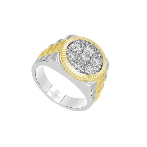 2 Ct. T.w. Diamond Cluster Satin Finish Men Fashion Ring In 14Kt White Yellow Gold