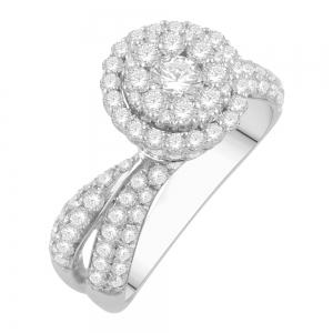 Diani® 3-row Round Double Halo Bridal Ring - 1.50 Ct. T.w. in 14K White Gold