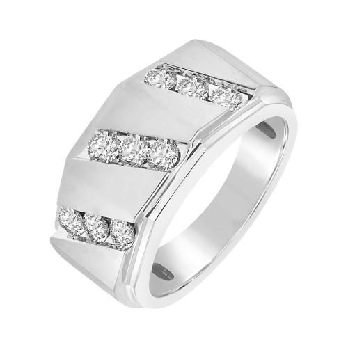 Ovani® Diamonds Round Triple Grooved Men's Wedding Band 1 Ct. T.w. in 18K White Gold