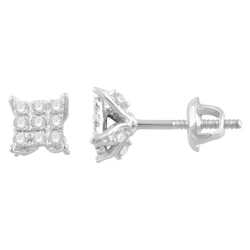 0.35 Ct. T.w. Diamond 9-stone Square Stud Earrings In 14Kt White Gold