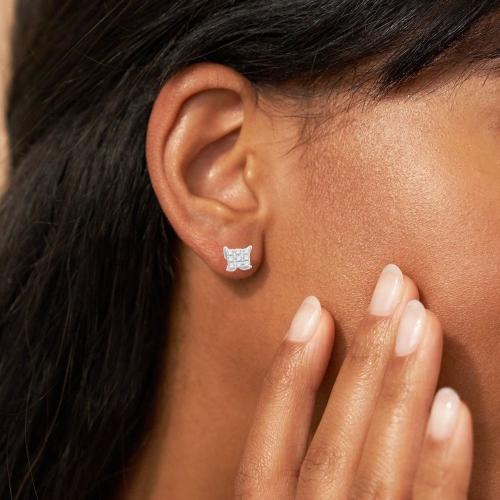 0.35 Ct. T.w. Diamond 9-stone Square Stud Earrings In 14Kt White Gold