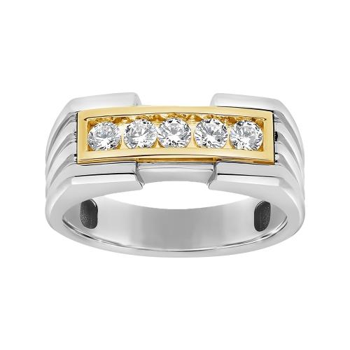 1/2 Ct. T.w. 5-stone Men Engagement Ring In 14Kt White Yellow Gold