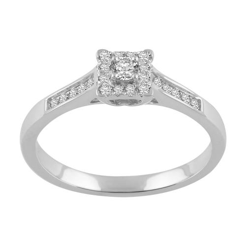Lab-grown Diamond Rectangular Halo RBC Channel-set Promise Ring 0.30 Ct. T.w. in 10K White Gold