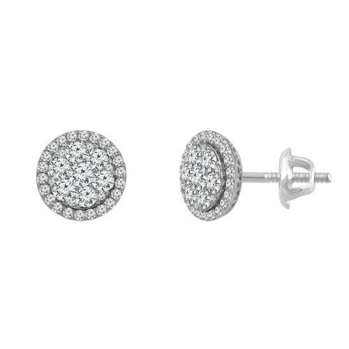 2 Ct. T.w. Diamond Round Halo Cluster Stud Earrings In 14Kt White Gold