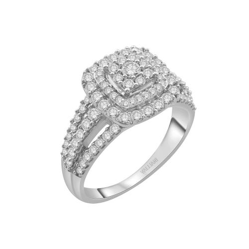 Ultimate Value® Composite Cushion Double Halo Split Shank Diamond Engagement Ring - 1 Ct. T.w. in 10K White Gold