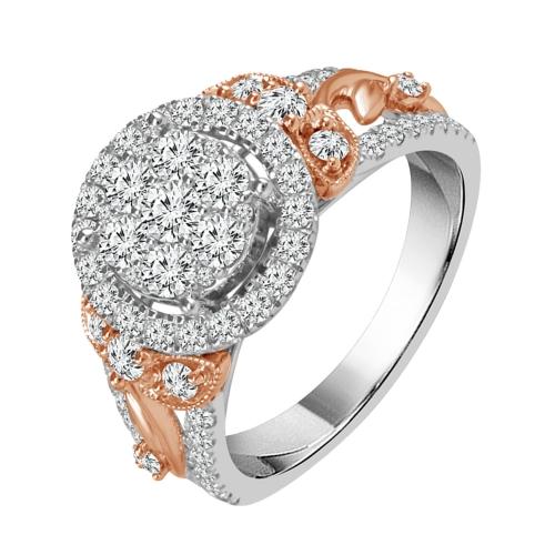 Ultimate Value® Floral Accented Cluster Halo Diamond Engagement Ring - 1 Ct. T.w. in 10K White Rose Gold