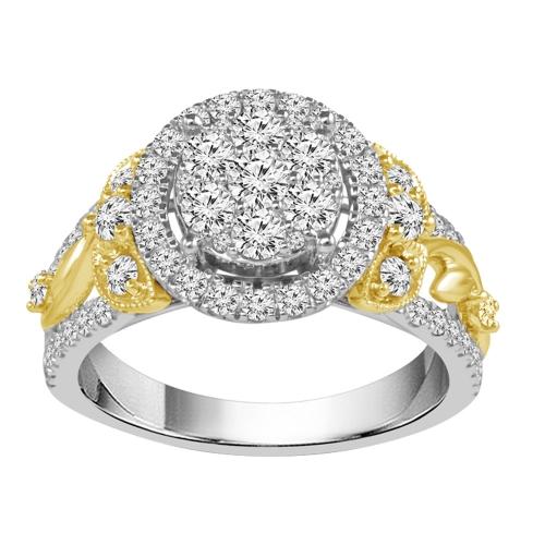 Ultimate Value® Floral Accented Cluster Halo Diamond Engagement Ring - 1 Ct. T.w. in 10K White Yellow Gold