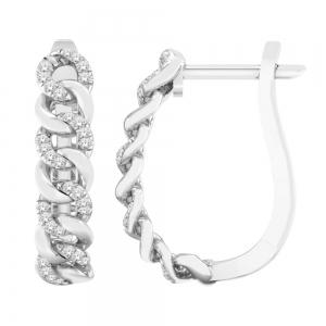 0.15 Ct. T.w. Diamond Round Cuban Hoop Earrings In 10k White Gold