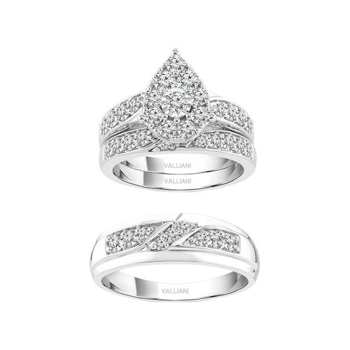 3/5 Ct. T.w. Diamond Pear-shaped Trio Set Ring In 14Kt White Gold