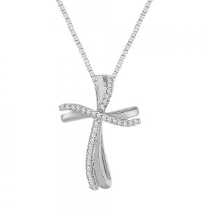 0.10 Ct. T.w. Diamond Cross Pendant In 10Kt White Gold