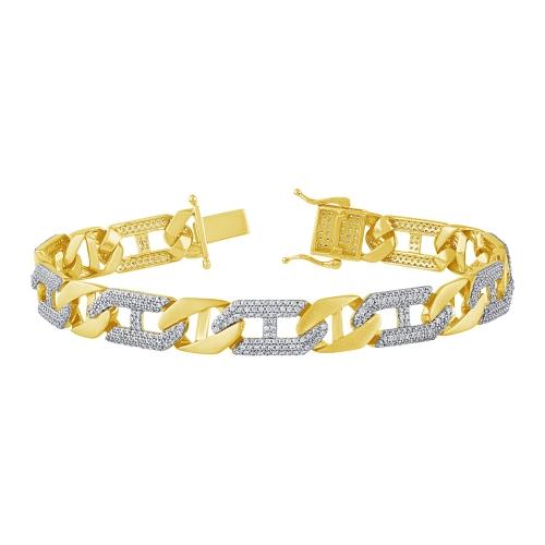 3 Ct T.w. Diamond Monaco Figaro Link Chain Men's Bracelet In 14kt Yellow Gold