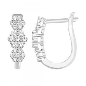 1/2 Ct. T.w. Diamond Round Cluster Hoop Earrings In 14kt White Gold