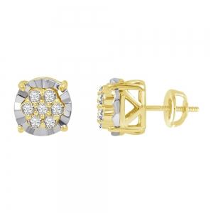 0.27 Ct. T.w. Diamond Cluster Flower Stud Earrings In 14Kt Yellow Gold