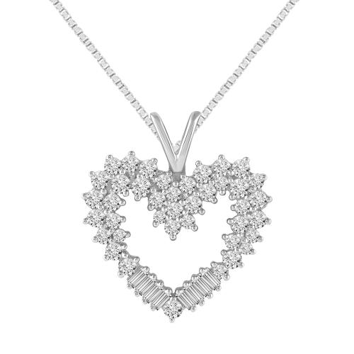 Diani® Heart Pendant with V-Bail - 1 Ct. T.w. in 14K White Gold