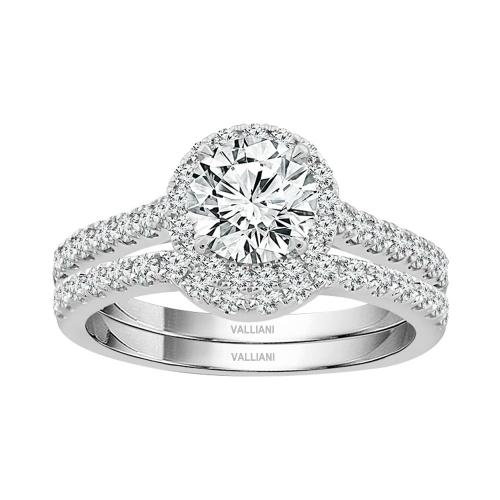 1 Ct. Center & 1.75 Ct. T.w. Lab-grown Diamond Round Brilliant Cut Halo Bridal Set - Novello In 14Kt White Gold