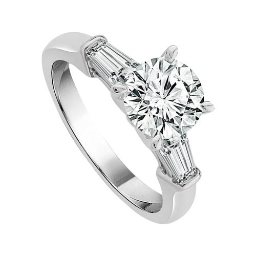 1 Ct. Center & 1/4 Ct. T.w. Lab-grown Diamond Round Brilliant Cut Tapered Baguette Bridal Ring - Novello In 14Kt White Gold