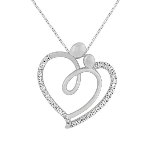 0.16 Ct. T.w. Diamond Mom Heart Pendant In 10Kt White Gold