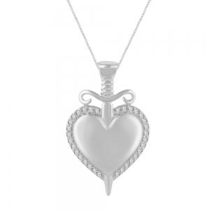 0.13 CT T.W. Diamond Sword Through Heart Pendant In 10KT White Gold