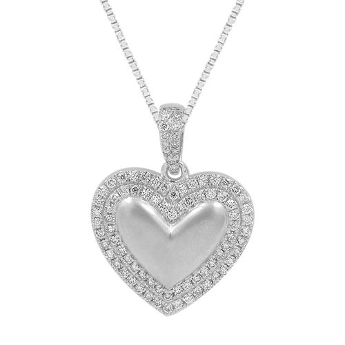 3/4 CT T.W. Diamond Heart 2 Row Border Pendant In 14KT White Gold