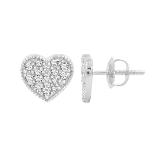 1/2 Ct. T.w. Diamond Round Heart Stud Earrings In 14Kt White Gold