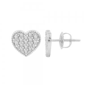 1/2 Ct. T.w. Diamond Round Heart Stud Earrings In 14Kt White Gold