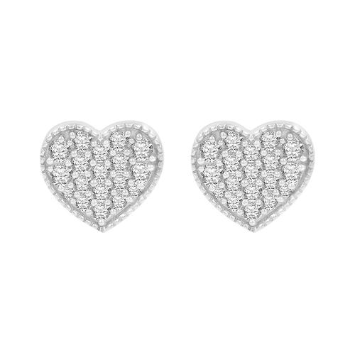 1/2 Ct. T.w. Diamond Round Heart Stud Earrings In 14Kt White Gold