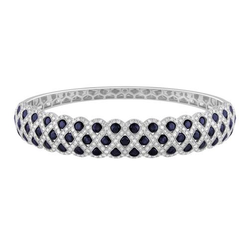 Diamond and Sapphire Lattice Bangle - 2.65 Ct. T.w. in 14K White Gold