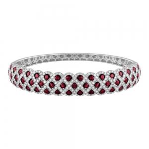 Diamond and Ruby Lattice Bangle - 2.65 Ct. T.w. in 14K White Gold