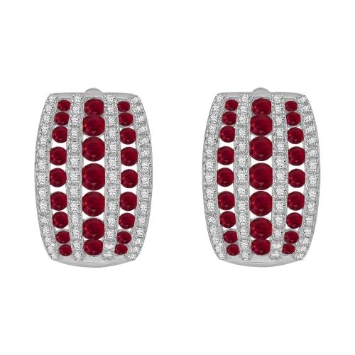Graduated Ruby and Diamond Huggie Hoops - 0.70 Ct. T.w. in 14K White Gold