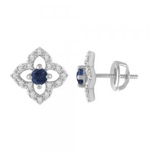 Novello Lab-grown Diamonds Sapphire Floral Earrings 0.15 Ct. T.w. in 10K White Gold