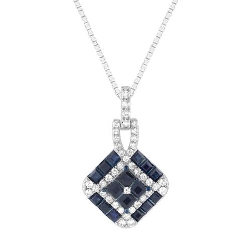 Mosaic Sapphire and Diamond Pendant - 0.22 Ct. T.w. in 14K White Gold