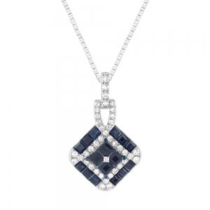 Mosaic Sapphire and Diamond Pendant - 0.22 Ct. T.w. in 14K White Gold