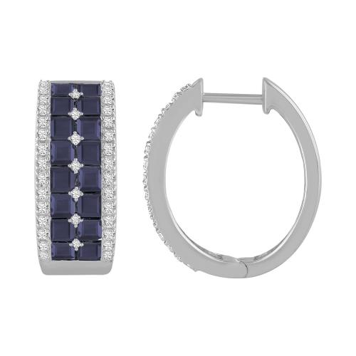 2-Row Square-cut Sapphires Channel-set Diamond Hoops - 0.45 Ct. T.w. in 14K White Gold