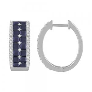 2-Row Square-cut Sapphires Channel-set Diamond Hoops - 0.45 Ct. T.w. in 14K White Gold