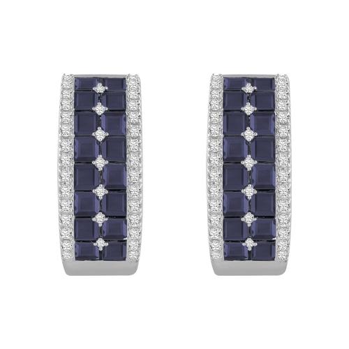 2-Row Square-cut Sapphires Channel-set Diamond Hoops - 0.45 Ct. T.w. in 14K White Gold