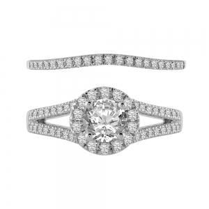 Diani® Brilliant-cut Halo Bridal Ring Set - 1 Ct. T.w. in 14K White Gold