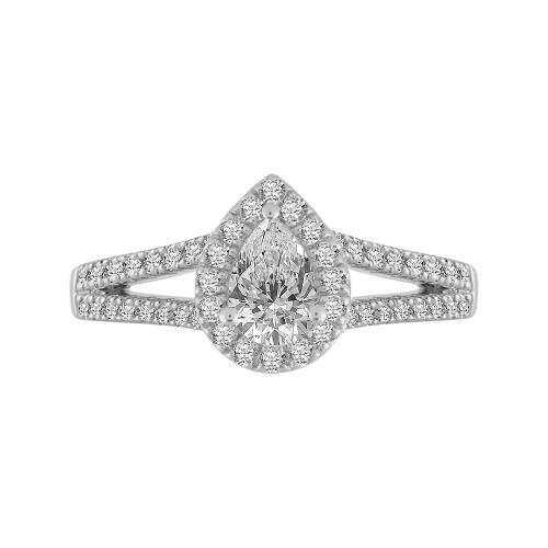 Diani® Brilliant-cut Pear Halo Bridal Ring Set - 1 Ct. T.w. in 14K White Gold